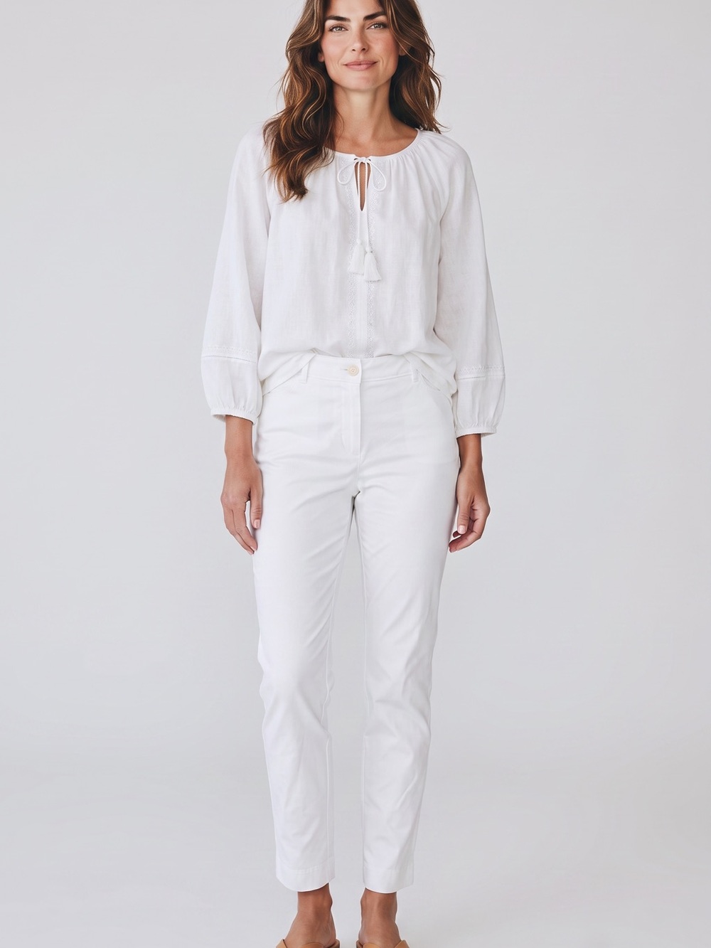 Talbots White Cropped Straight-Leg Pants - cotton blend